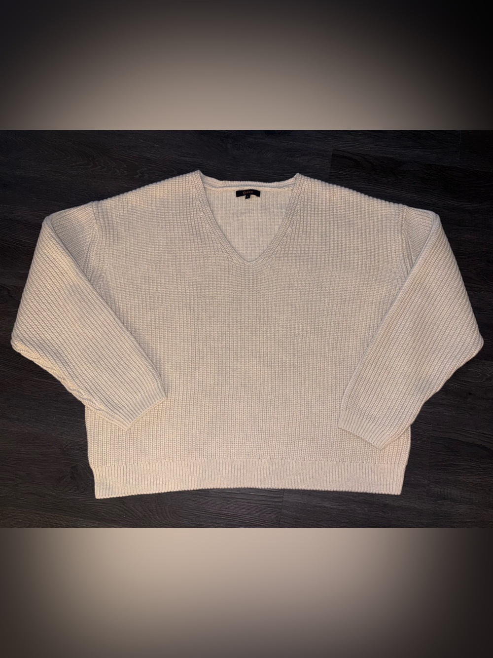 QUINCE Organic Cotton Fisherman Chunky Knit Cream V-Neck Ribbed Sweater Large - Picture 3 of 9